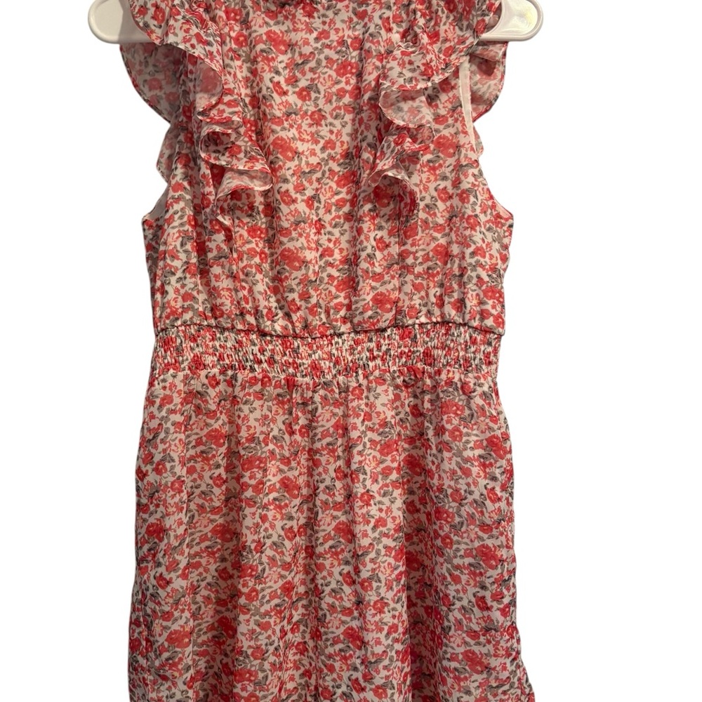 Lulu's Floral Ruffle Romper in Peach and Cream